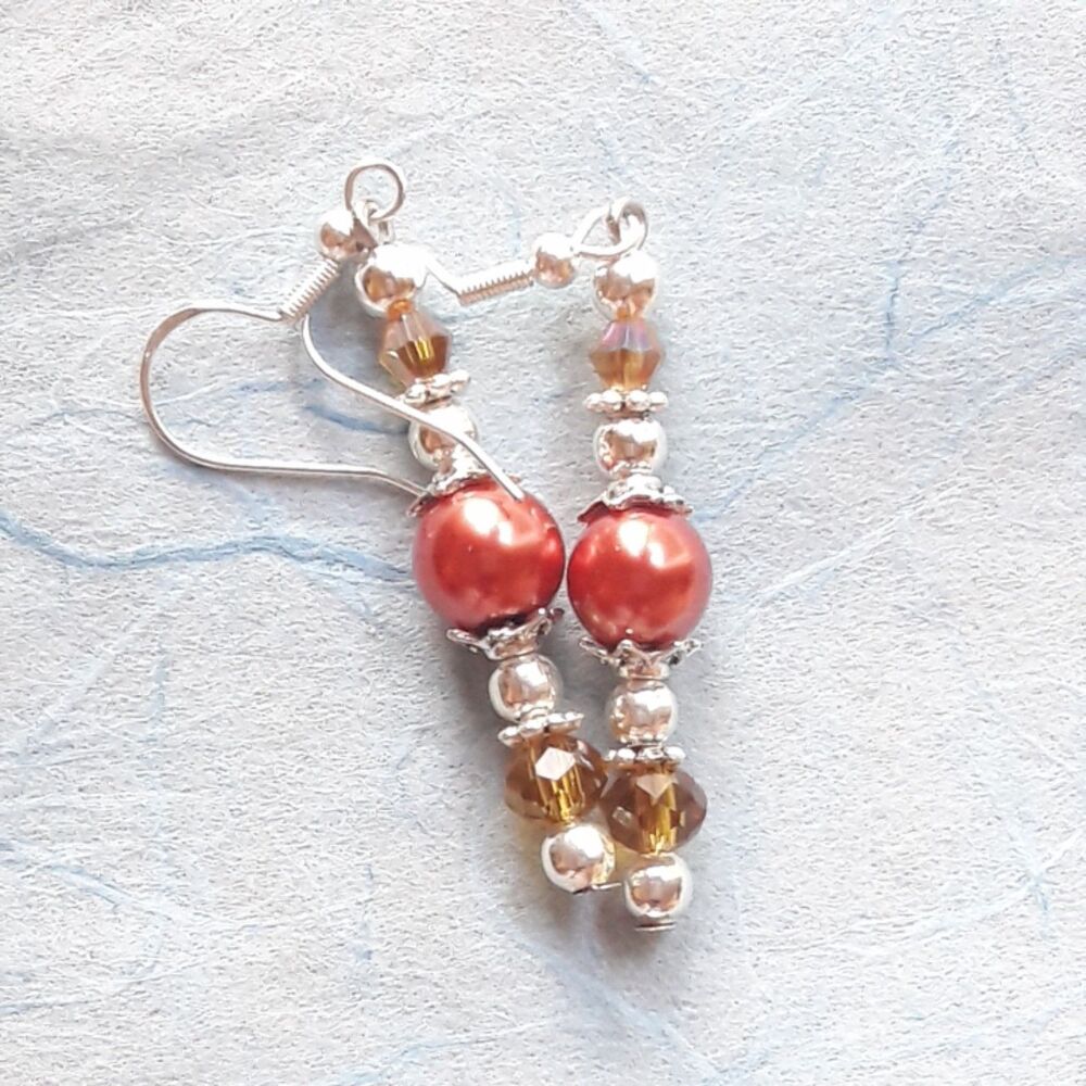 Orange Glass Silver Hooks Hidden Meaning earrings Glitchy Glam , joyful Pe  468■